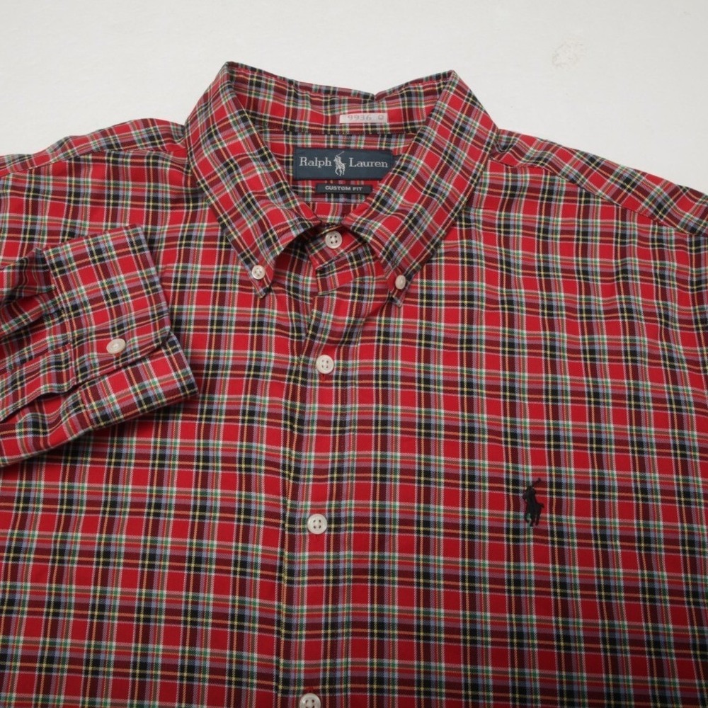 Ralph Lauren Button Down Shirt Mens XXL Red Plaid Custom Fit Long Sleeve Cotton